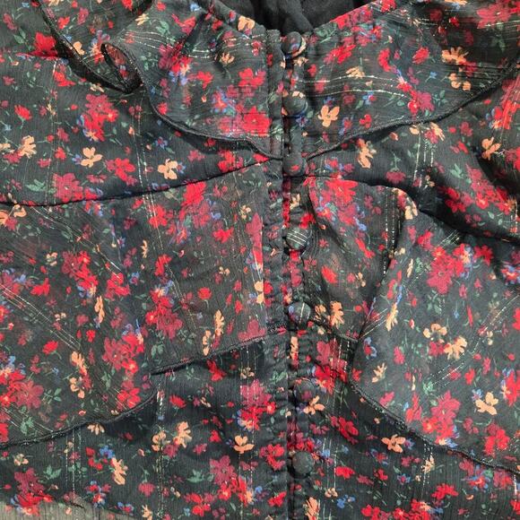 A & F Floral Print Ruffle Crop Top Blouse XS Feminine Romantic Cottagecore - Picture 2 of 8